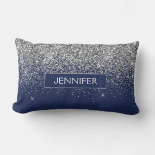 Coussin Rectangle Parties scintillant Monogram Navy Blue Silver Glam