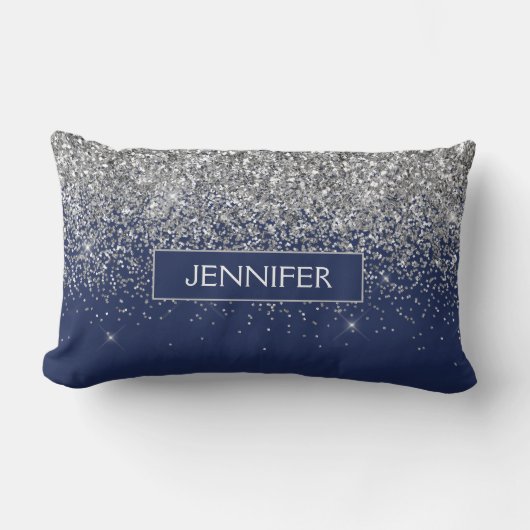Coussin Rectangle Parties scintillant Monogram Navy Blue Silver Glam (Recto)