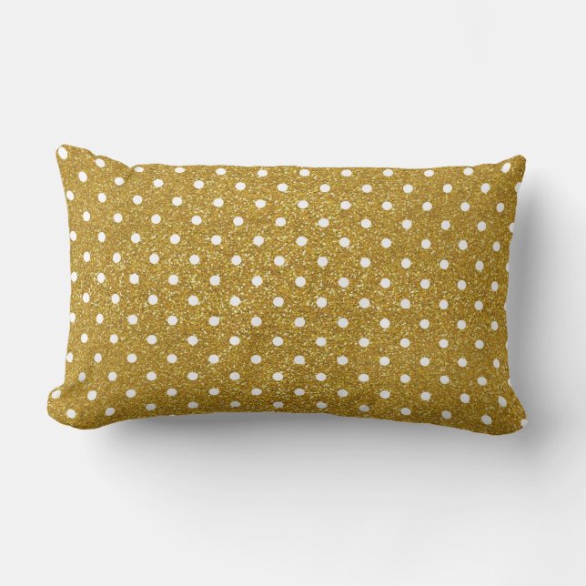 Coussin Rectangle Parties scintillant or et Motif Pois blanc (Recto)