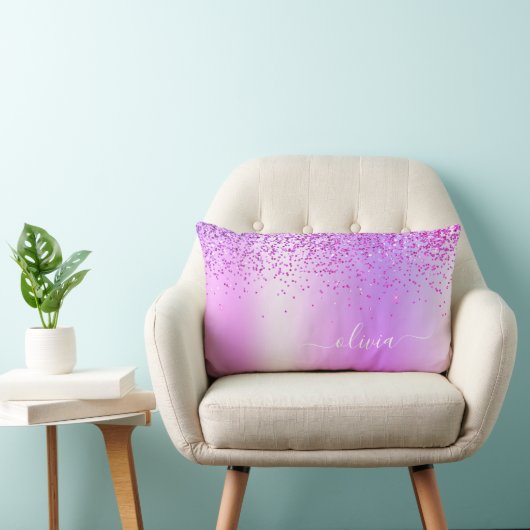 Coussin Rectangle Parties scintillant violet Monogramme Nom Luxury G (Chaise)