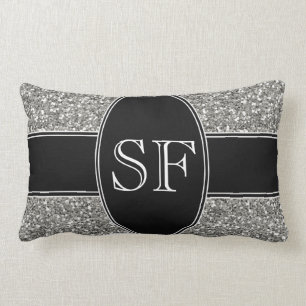 Coussin Rectangle Parties scintillantes de Faux et monogramme noir