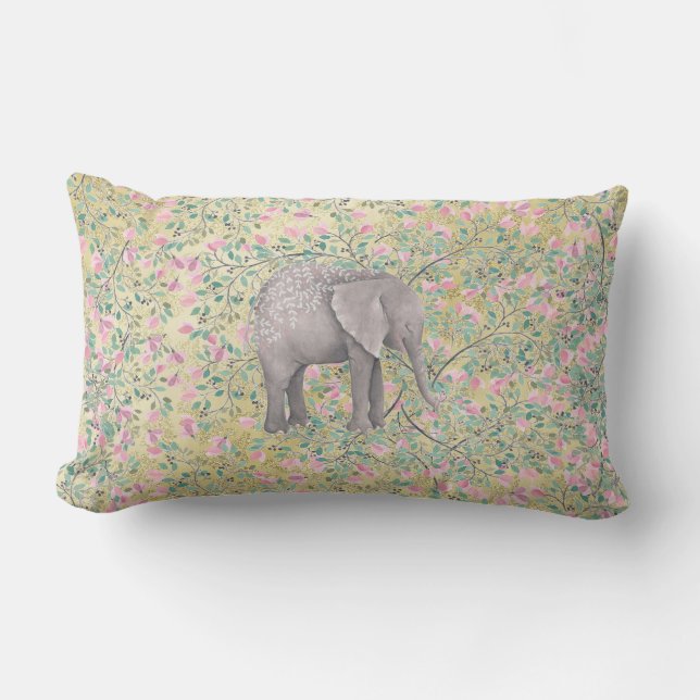 Coussin Rectangle Parties scintillantes d'or de fleurs d'éléphant (Recto)