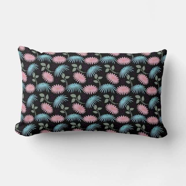 Coussin Rectangle Pastel Floral Pattern on Black Background | Cute D (Recto)