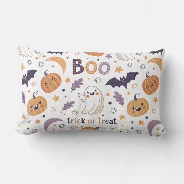 Coussin Rectangle Pastel Halloween Throw Pillow – Cute Ghosts & Pump (Recto)