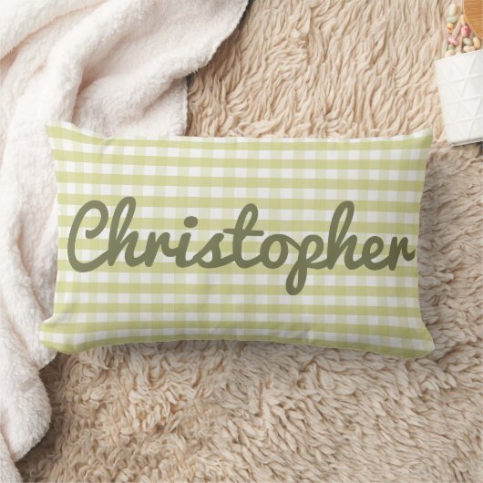 Coussin Rectangle Pastel Nursery En vichy vert avec nom (Couverture)