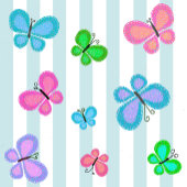 Coussin Rectangle Pastel Quilty Butterflies on Blue White Stripe