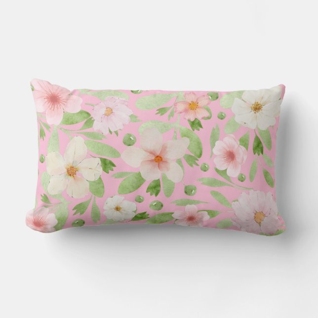 Coussin Rectangle Pastel rose élégant motif floral Jeu d'oreiller (Recto)