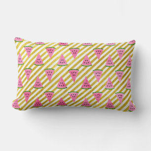 Coussin Rectangle Pastèque rose et motif jaune d'été de rayure