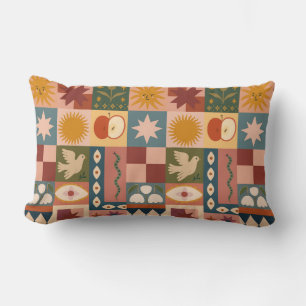 Coussin Rectangle Patchwork céleste bohémien avec symboles mystiques
