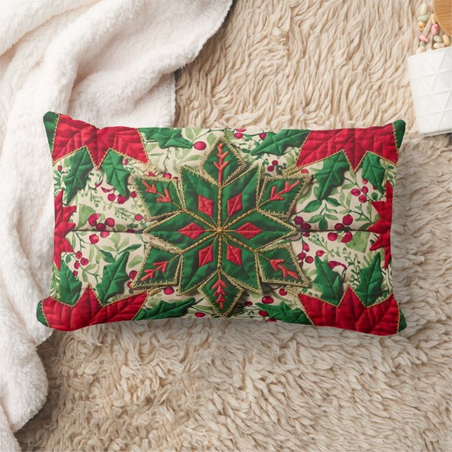 Coussin Rectangle Patchwork de Noël Pousse d'oreiller à lancer Vert  (Couverture)