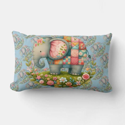 Coussin Rectangle Patchwork Elephant Floral Meadow Charm (Recto)