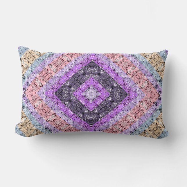 Coussin Rectangle Patchwork folk rétro décoration ornementale violet (Recto)