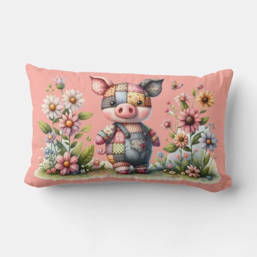 Coussin Rectangle Patchwork Piglet en Jardin Floral (Verso)