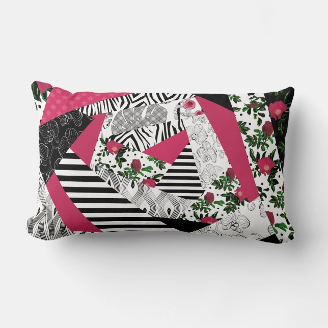 Coussin Rectangle patchwork rouge, populaire, patchwork lancer oreil (Recto)