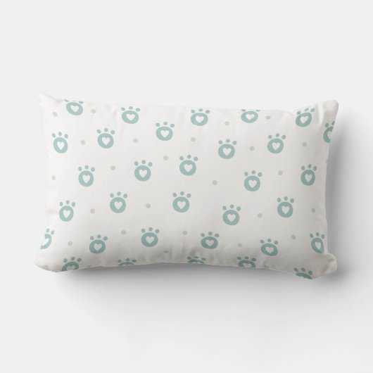 Coussin Rectangle Pâtes de chat vert mignonne avec les coeurs - Enfa (Verso)