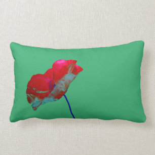 Coussin Rectangle Pavot bleu rouge sur vert émeraude