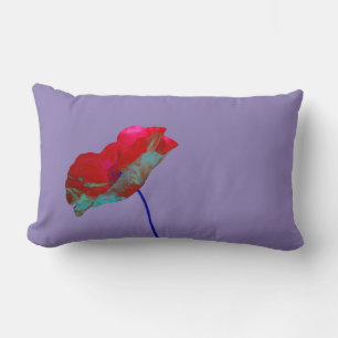 Coussin Rectangle Pavot bleu rouge sur violet chaud