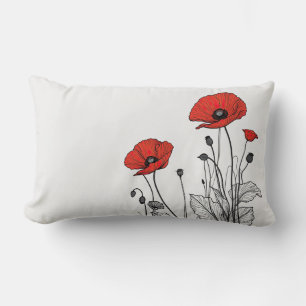 Coussin Rectangle Pavot rouge et noir