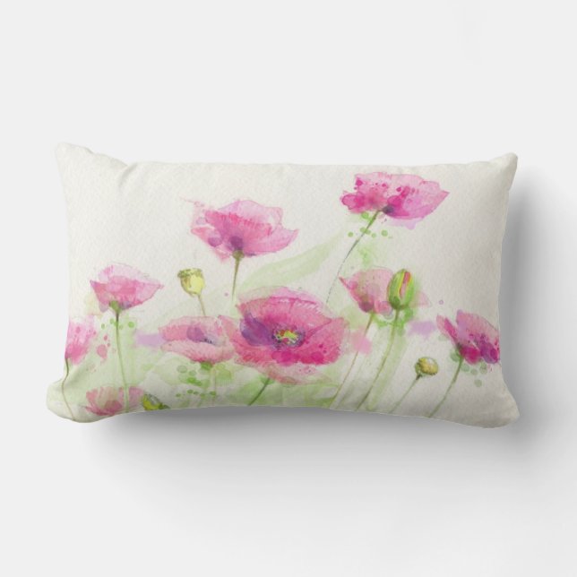 Coussin Rectangle Pavots peints 3 d'aquarelle (Recto)