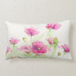 Coussin Rectangle Pavots peints 3 d'aquarelle