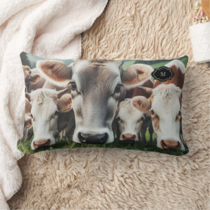 Coussin Rectangle Pays monogramme de la famille de vaches rustiques