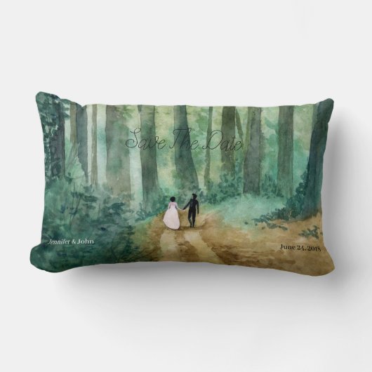 Coussin Rectangle Paysage boisé mariage Aquarelle (Recto)