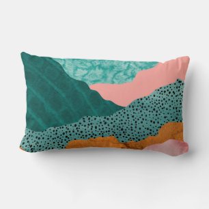 Coussin Rectangle Paysage en papier, bords déchirés, verts & rouille