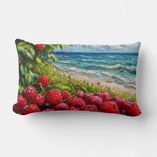 Coussin Rectangle Paysage marin océanique et framboises (Recto)