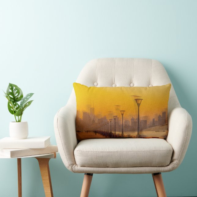 Coussin Rectangle Paysage urbain au coucher du soleil (Chaise)