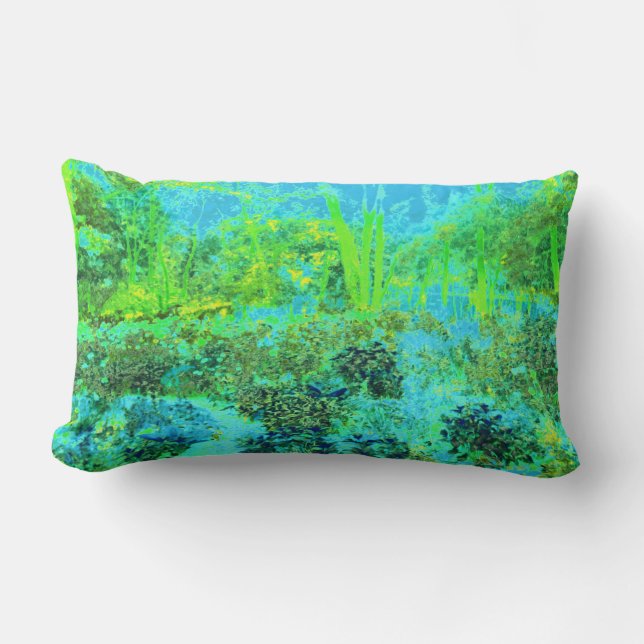 Coussin Rectangle Paysage verdoyant et bleu du jardin (Recto)