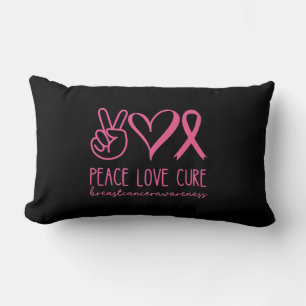 Coussin Rectangle Peace Love Cure rose Ruban Guerrier Cancer du sein