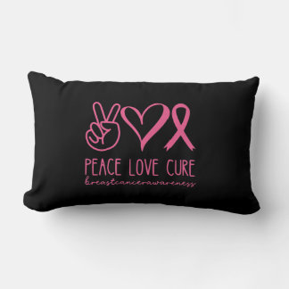 Coussin Rectangle Peace Love Cure rose Ruban Guerrier Cancer du sein
