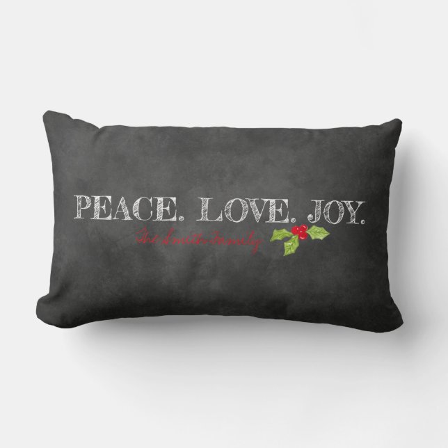 Coussin Rectangle Peace Love Joy FAMILLE Holly Chalkboard Holiday (Recto)