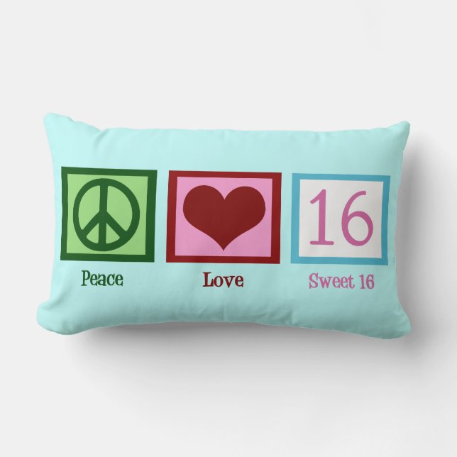 Coussin Rectangle Peace Love Sweet 16 Anniversaire fille (Recto)