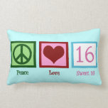 Coussin Rectangle Peace Love Sweet 16 Anniversaire fille<br><div class="desc">Ce magnifique coussin Sweet sixteen Peace Love fait le cadeau parfait mignon pour une adolescente qui aime joliment rose 16 à côté d'un signe de paix et d'un coeur. Commandez ce cadeau d'anniversaire pour le 16ème anniversaire de votre fille pour décorer sa chambre d'adolescence.</div>