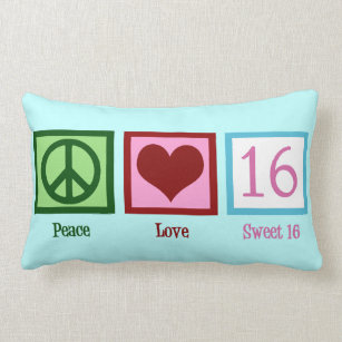 Coussin Rectangle Peace Love Sweet 16 Anniversaire fille