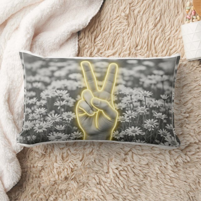 Coussin Rectangle Peace & Sunflower Pillow w/ Yellow Gingham (Couverture)