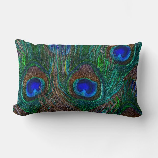 Coussin Rectangle Peacock Coloré Plumes Etching Style (Recto)