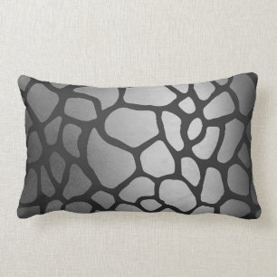 Coussin Rectangle Peau noire argentée de safari de girafe de peau