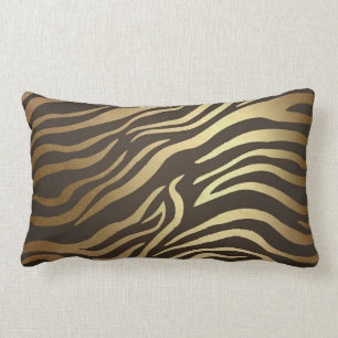 Coussin Rectangle Peau noire d'or contemporaine de safari de zèbre