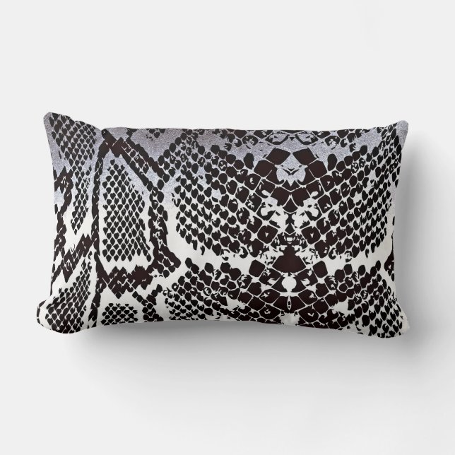 Coussin Rectangle Peau Python blanc noir argenté contemporaine (Recto)