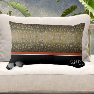 Coussin Rectangle Pêcheur Brook Truite Poisson Olive Black White Rus