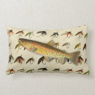 Coussin Rectangle Pêcheurs Voler Pêche truite mouches Aquarelle lanc