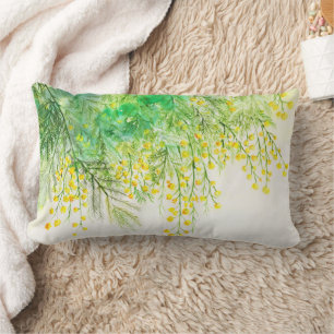 Coussin Rectangle Peinture à l'aquarelle jaune brillant Mimosa