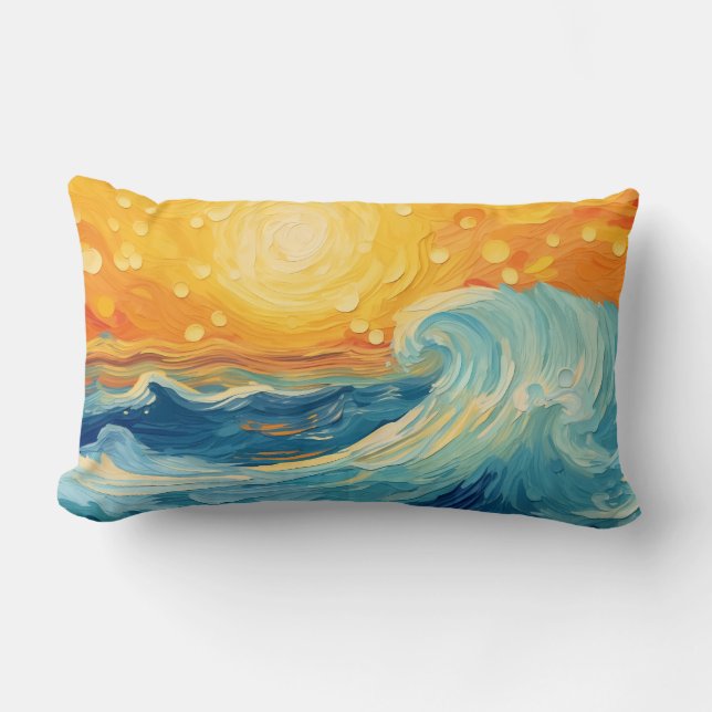 Coussin Rectangle Peinture à l'huile côtière Soleil et vagues (Recto)
