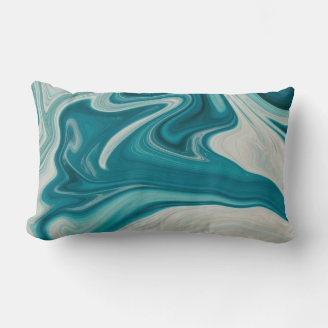Coussin Rectangle Peinture abstraite blanche et turquoise (Recto)