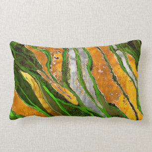 Coussin Rectangle peinture Abstraite, rayures, or, argent, vert