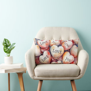 Coussin Rectangle Peinture aquarelle coeurs cadeau romantique Je t'a