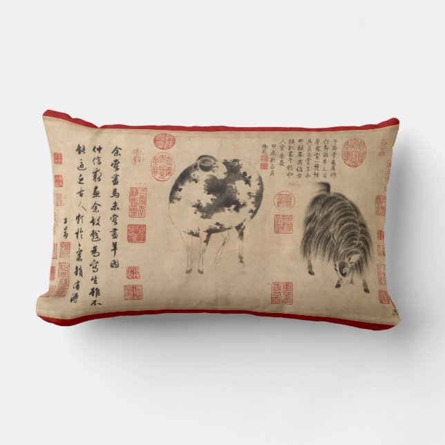 Coussin Rectangle Peinture chinoise Chèvre bélière Année lunaire Cou (Recto)