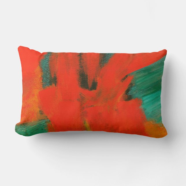Coussin Rectangle Peinture d'art Abstrait Rouge Orange Or Vert (Recto)